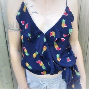 112 - EM navy pineapple strawberry summer‎ wrap tank
